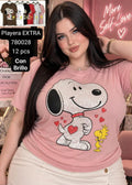Playera Blusa Casual para Mujer Manga Corta Cuello Redondo Estampado Juvenil