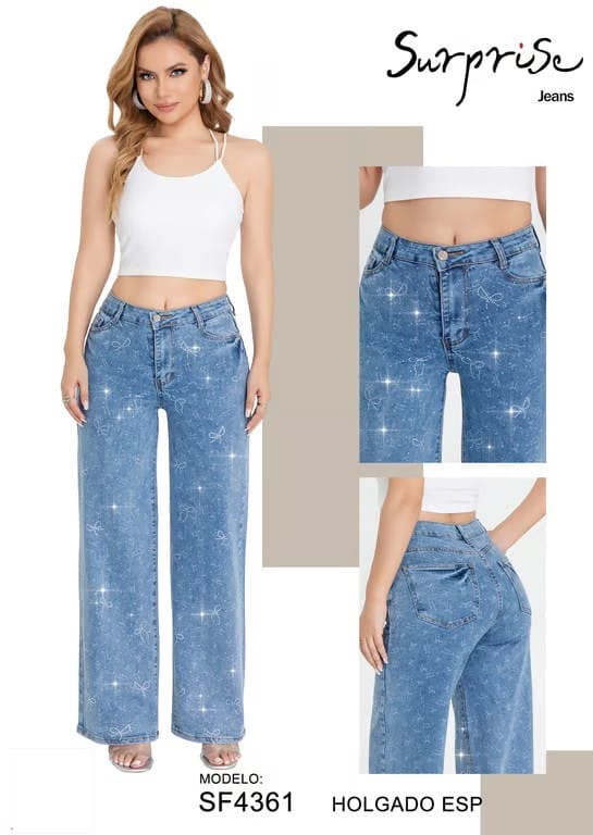 Jeans Corte Holgado Piedras para Dama - SF4361