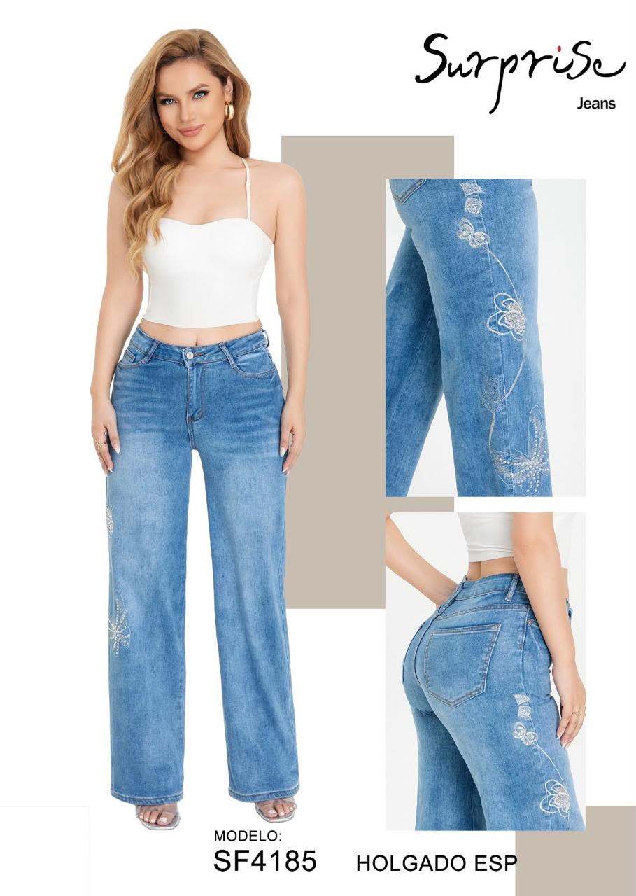 Jeans Corte Holgado bordado para Dama - SF4185