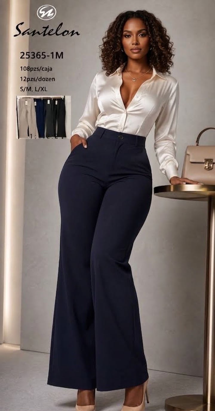 Pantalón Wide Leg para Mujer Pierna Ancha Tiro Alto Casual de Vestir Elegante