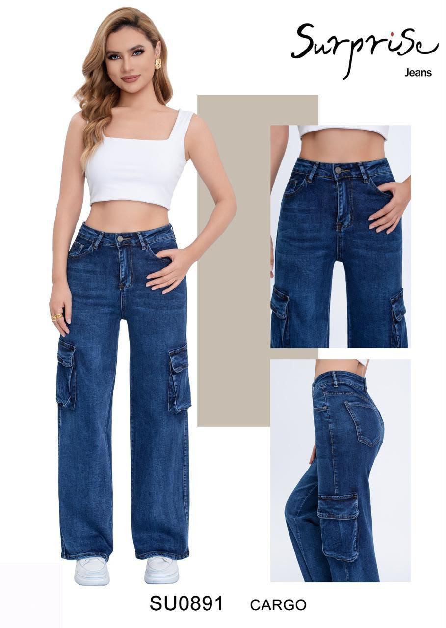 Jeans Cargo Corte Recto para Dama - SU0891