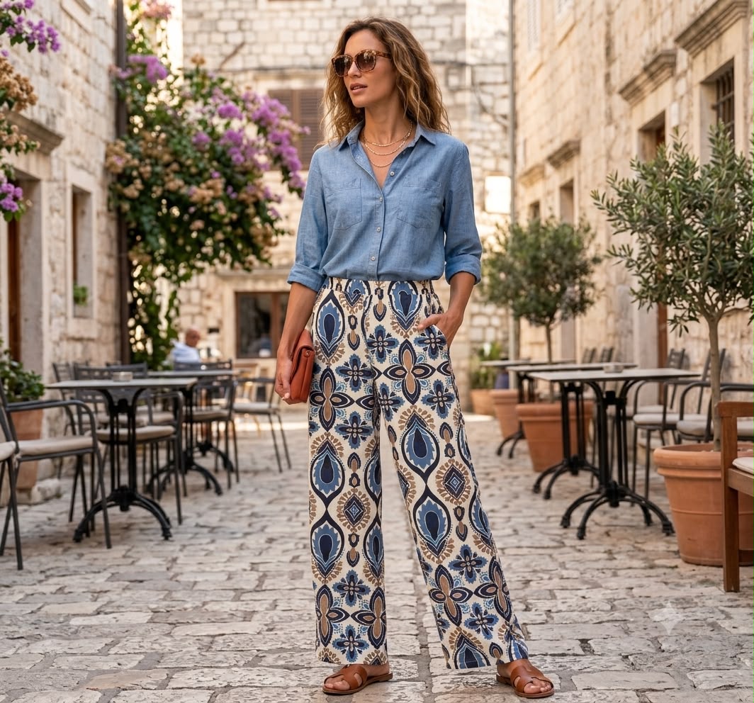 Pantalón Pierna Ancha Casual Multicolor para Dama - M5793