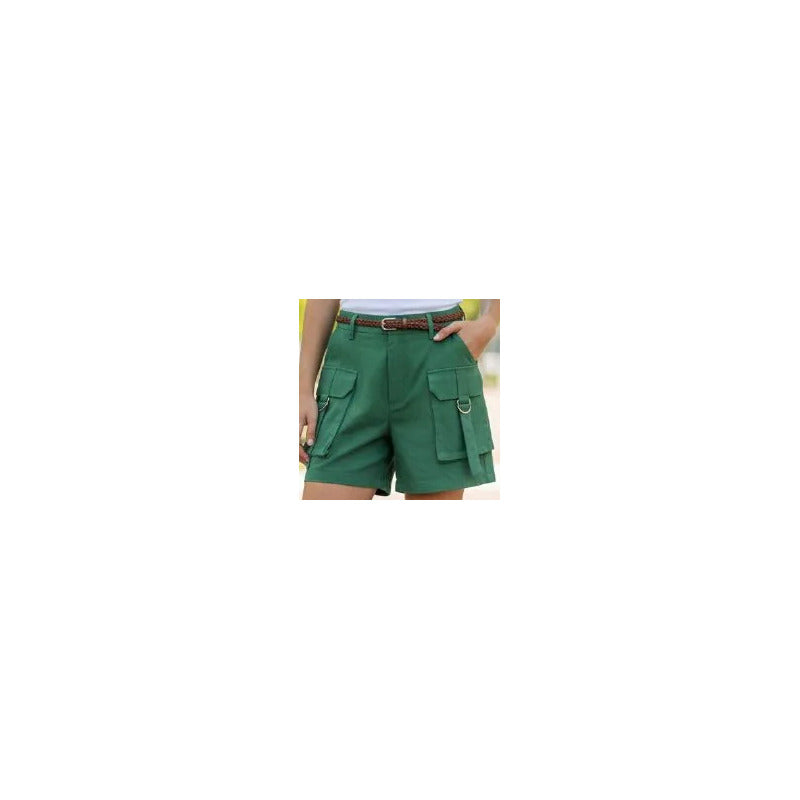 Short Cargo Para Dama De Cintura Alta Color Verde Casual Verde Liso S