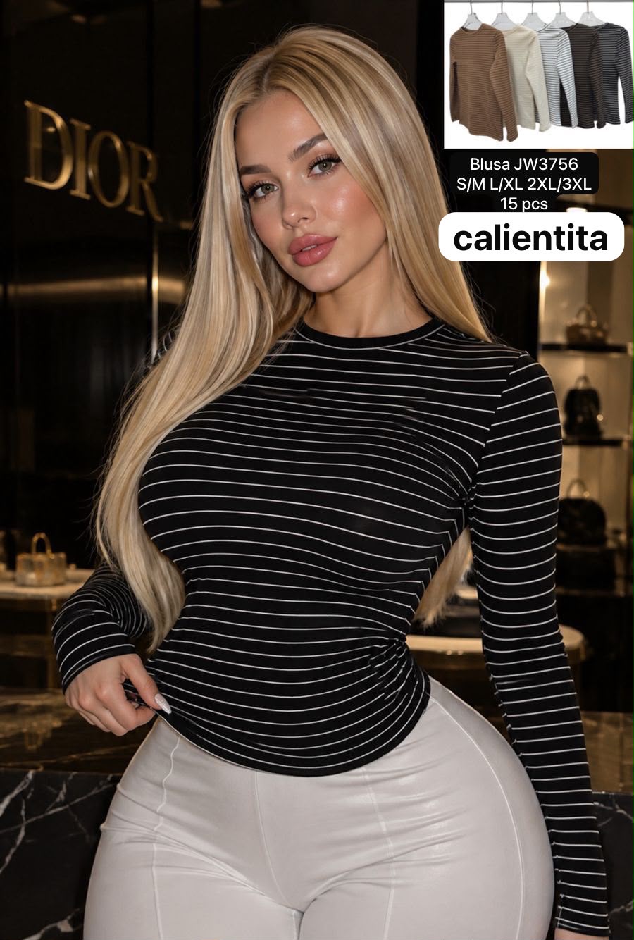 Blusa de Rayas Manga Larga para Mujer Cuello Alto Casual Ajustada y Cómoda