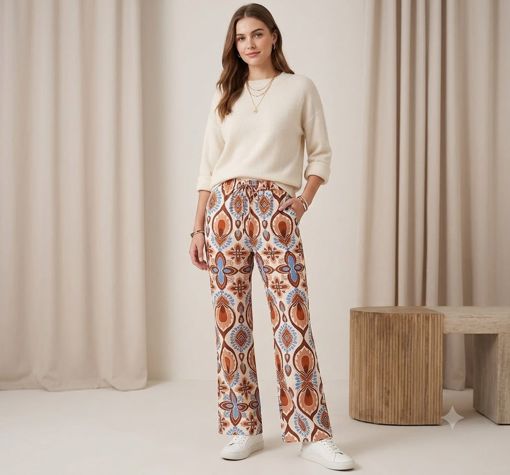 Pantalón Pierna Ancha Casual Multicolor para Dama - M5793