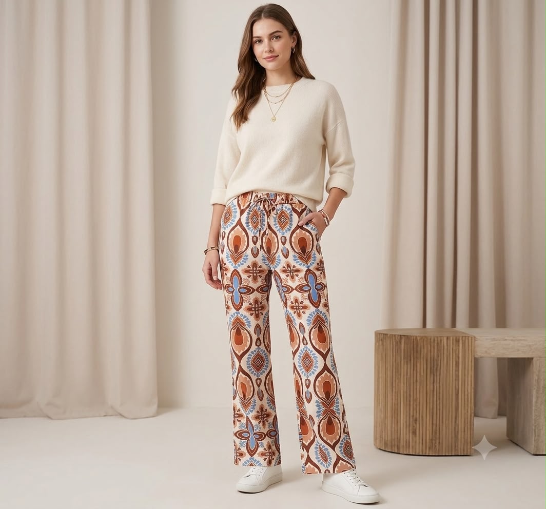 Pantalón Pierna Ancha Casual Multicolor para Dama - M5793
