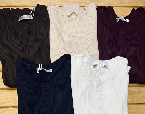 Blusa acanalada de manga larga para Dama - 55285